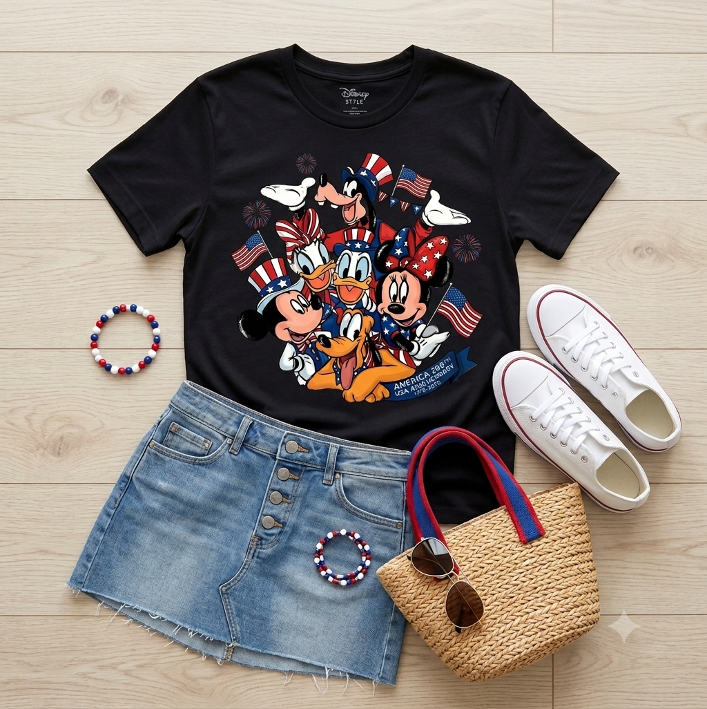America 250th Anniversary Disney Characters Patriotic Tee
